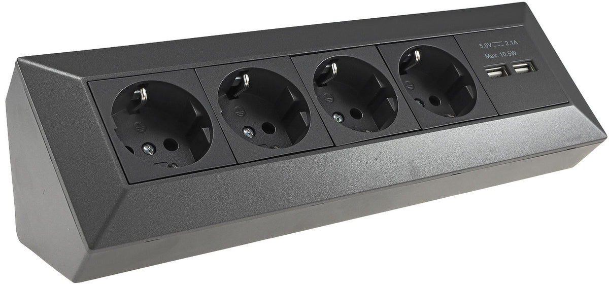 4-fach Steckdosenblock+2x USB, anthrazit 250V~/ 16A, Aufbaumontage