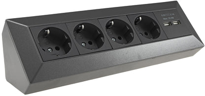 4-fach Steckdosenblock+2x USB, anthrazit 250V~/ 16A, Aufbaumontage