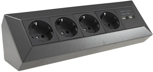 4-fach Steckdosenblock+2x USB, anthrazit 250V~/ 16A, Aufbaumontage