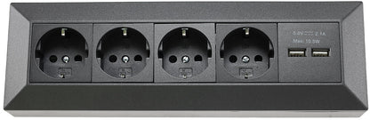 4-fach Steckdosenblock+2x USB, anthrazit 250V~/ 16A, Aufbaumontage