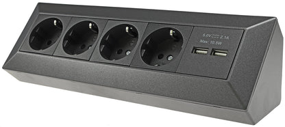 4-fach Steckdosenblock+2x USB, anthrazit 250V~/ 16A, Aufbaumontage