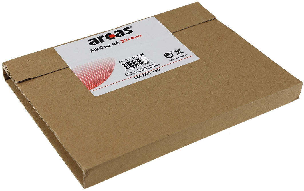 Mignon-Batterien ARCAS Alkaline Typ AA/LR3, 1,5V, 36er Flat-Pack