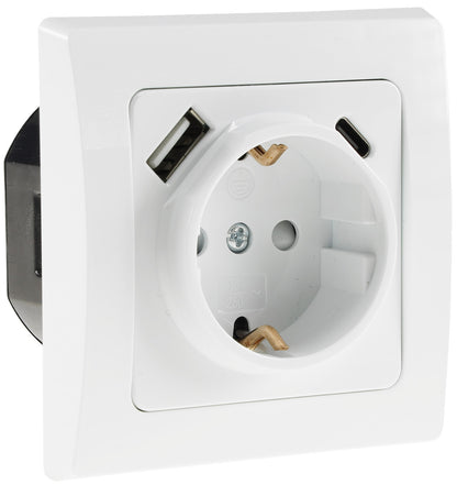 DELPHI Schutzkontakt-Steckdose, weiß 250V~/ 16A, Unterputz, USB-C / PD