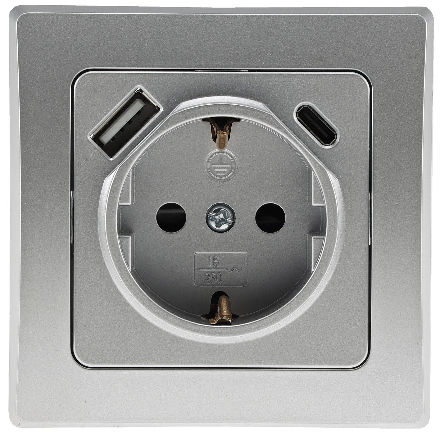 DELPHI Schutzkontakt-Steckdose, silber 250V~/ 16A, Unterputz, USB-C / PD