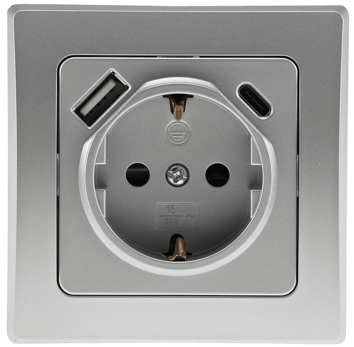 DELPHI Schutzkontakt-Steckdose, silber 250V~/ 16A, Unterputz, USB-C / PD