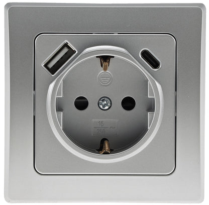 DELPHI Schutzkontakt-Steckdose, silber 250V~/ 16A, Unterputz, USB-C / PD