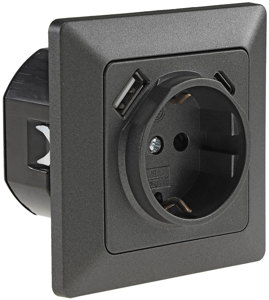 MILOS Schutzkontakt-Steckdose, anthrazit 250V~/ 16A, Unterputz, USB-C / PD