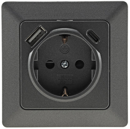 MILOS Schutzkontakt-Steckdose, anthrazit 250V~/ 16A, Unterputz, USB-C / PD