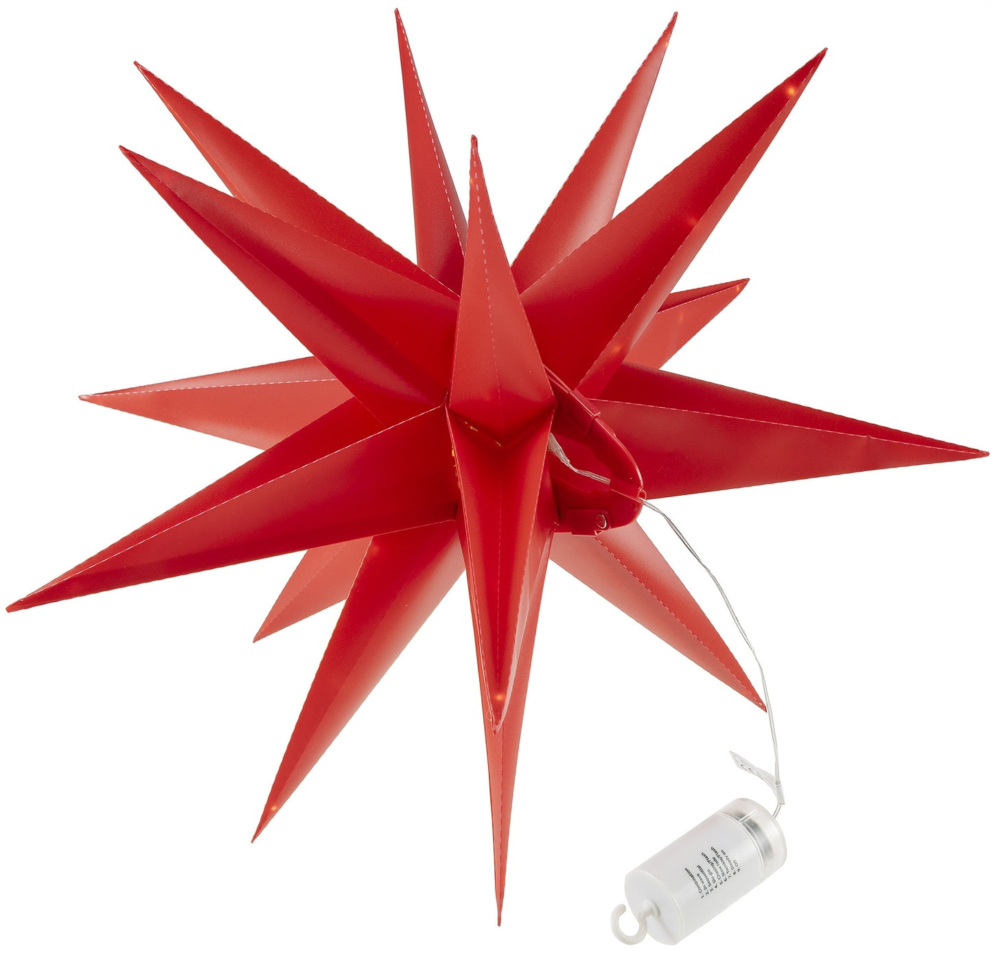Großer 3D Weihnachtsstern rot, 56cm 72 warmweiße LEDs, Batteriebetrieb