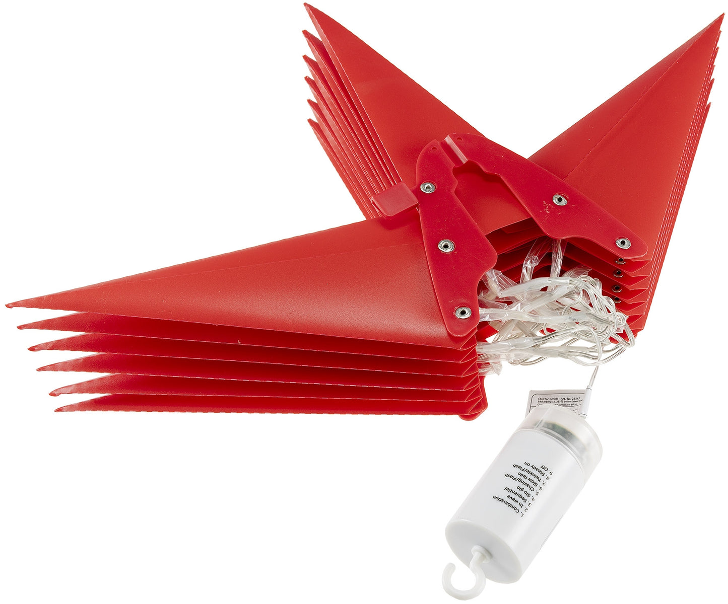 Großer 3D Weihnachtsstern rot, 56cm 72 warmweiße LEDs, Batteriebetrieb