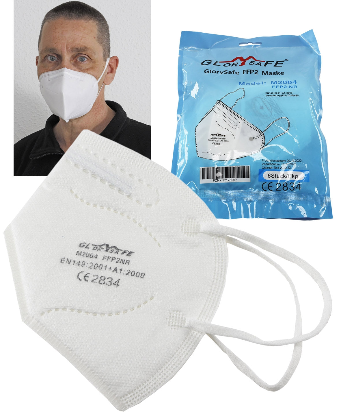 FFP2 Mund-Nasen-Maske,  6-Stück-Pack gefaltet