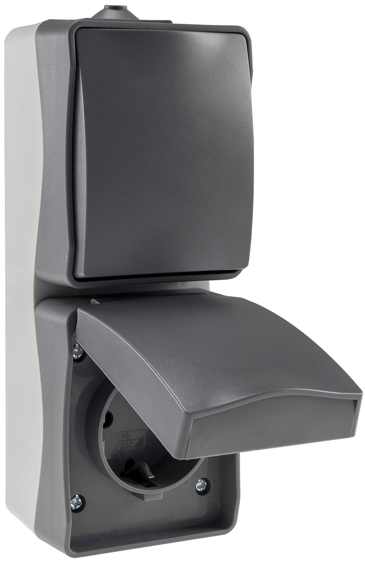 NUQUI Feuchtraum Kombi Schalter&Steckdos IP54, Aufputz, 250V~/ 10A/16A, Vertikal