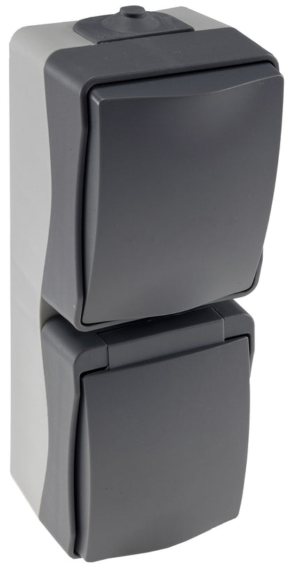 NUQUI Feuchtraum Kombi Schalter&Steckdos IP54, Aufputz, 250V~/ 10A/16A, Vertikal