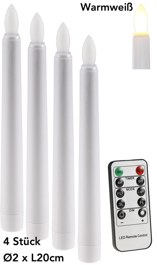 LED Stabkerze 20cm Ø2cm, 4er Pack Fernbedienung, je 3x AAA Batterie