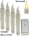 LED Stabkerze 17cm Ø2cm, 4er Pack Fernbedienung, je 2x AA Batterie