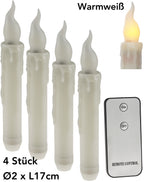 LED Stabkerze 17cm Ø2cm, 4er Pack Fernbedienung, je 2x AA Batterie