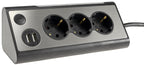 3-fach Steckdosenblock + 2x USB, silber 250V~/ 16A, Aufbaumontage, 1,5m Kabel