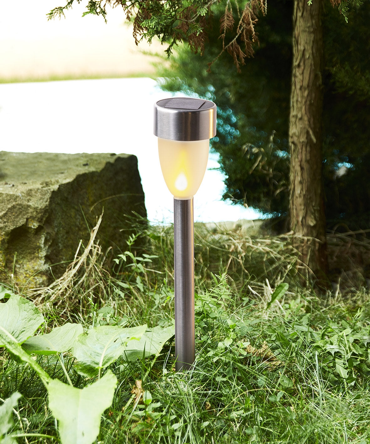 Edelstahl LED Solarleuchte, 5er Set Flackerlicht, amberfarben