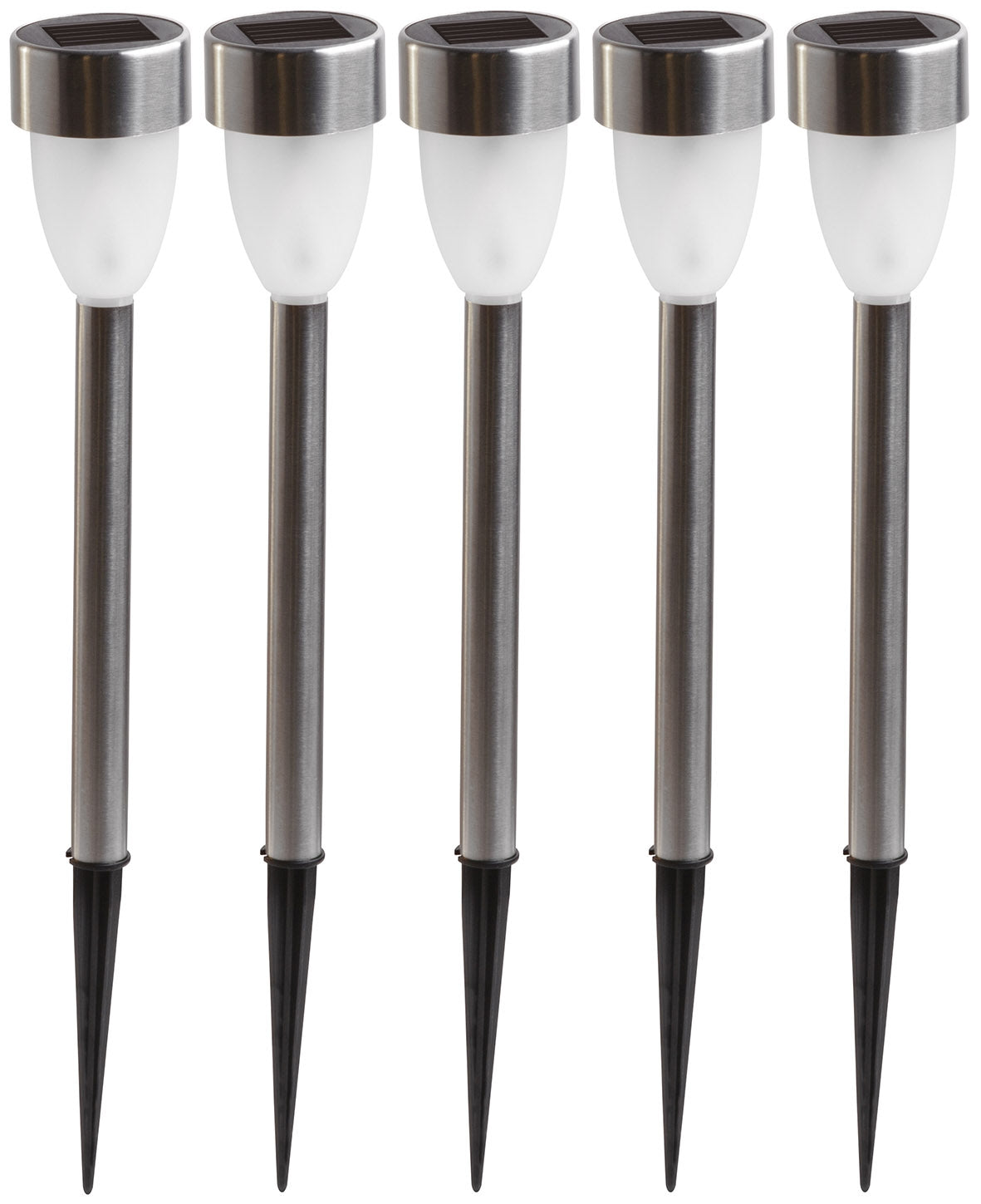 Edelstahl LED Solarleuchte, 5er Set Flackerlicht, amberfarben