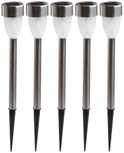 Edelstahl LED Solarleuchte, 5er Set Flackerlicht, amberfarben