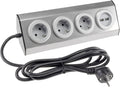 3-fach Steckdosenblock Edelstahl 2x USB 90° für Eck-&  Aufbaumontage, 1,9m Kabel