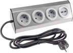 3-fach Steckdosenblock Edelstahl 2x USB 90° für Eck-&  Aufbaumontage, 1,9m Kabel