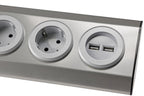 3-fach Steckdosenblock Edelstahl 2x USB 90° für Eck-&  Aufbaumontage, 1,9m Kabel