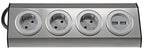 3-fach Steckdosenblock Edelstahl 2x USB 90° für Eck-&  Aufbaumontage, 1,9m Kabel