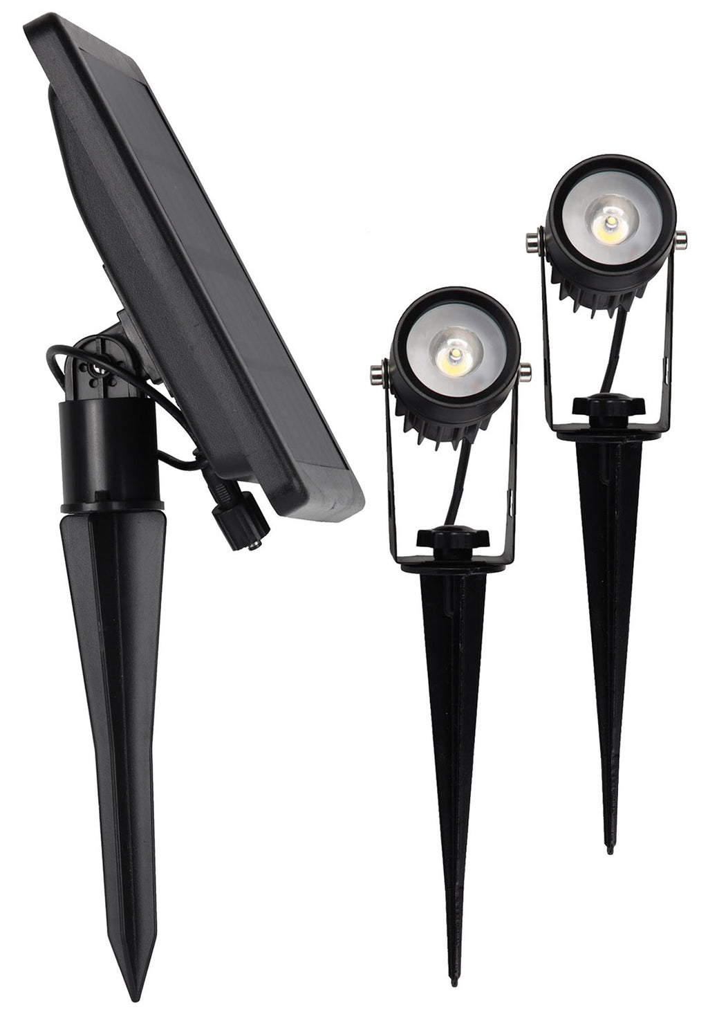 Gartenstrahler Set Solar mit 2 Spots Solarzelle, Erdspieß, 3000k, IP65