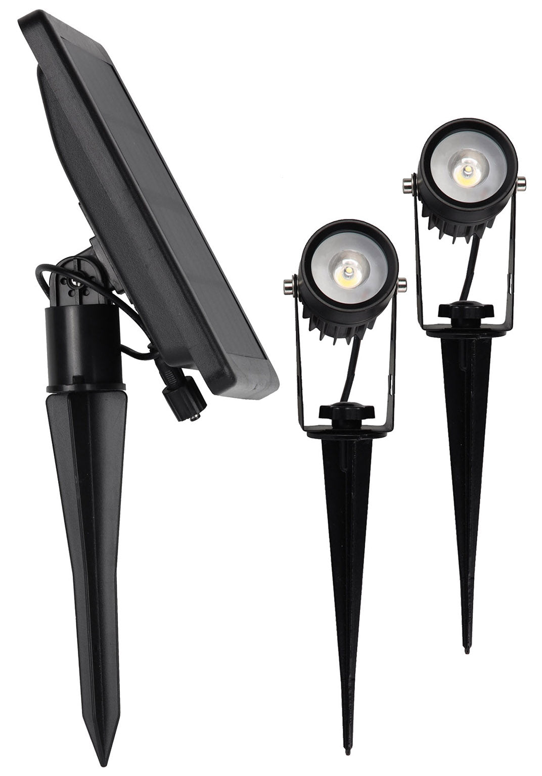 Gartenstrahler Set Solar mit 2 Spots Solarzelle, Erdspieß, 3000k, IP65