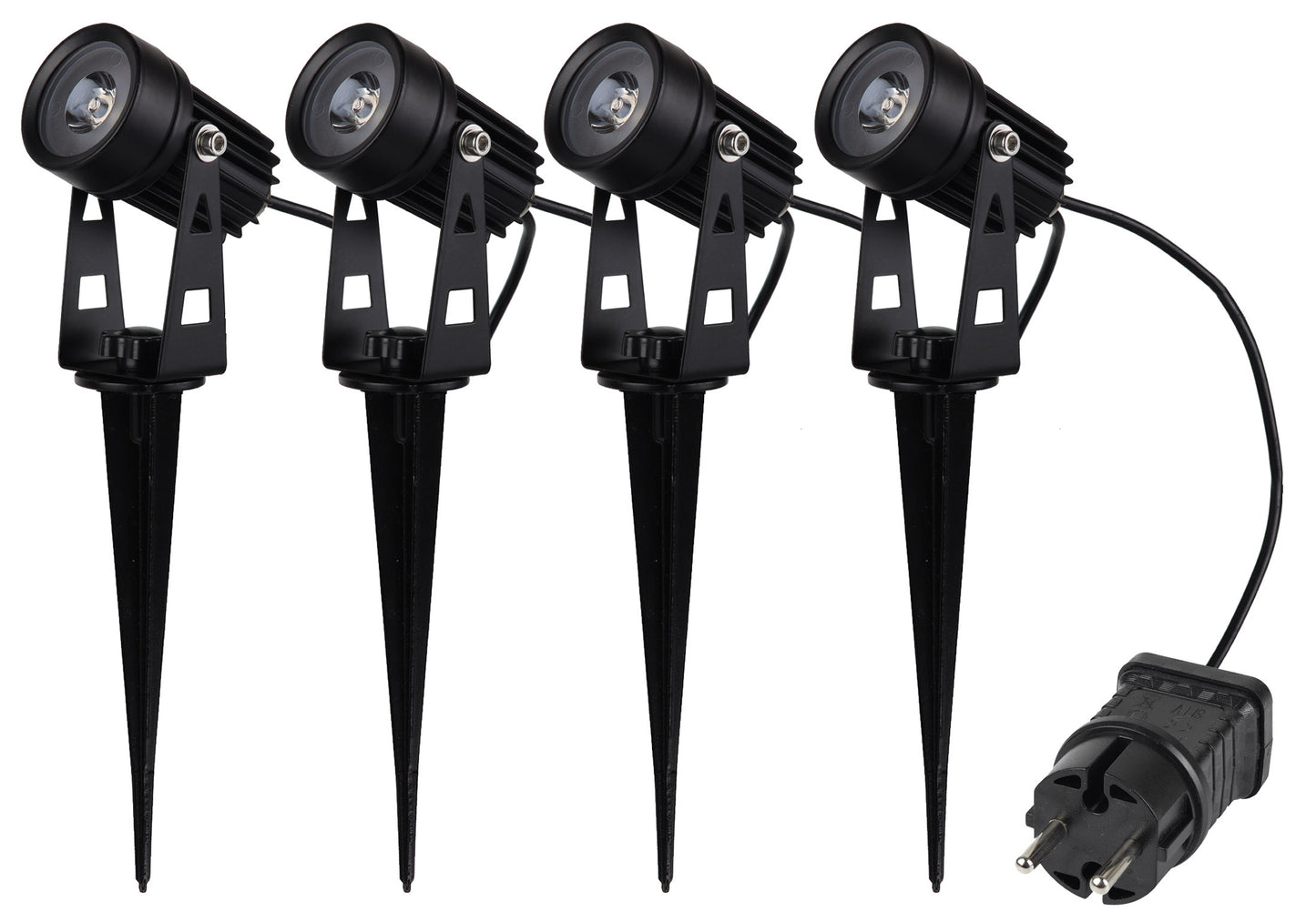 Gartenstrahler Set mit 4 Spots Netzteil, Erdspieß, 3000k, IP44