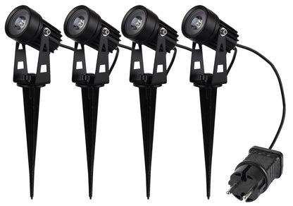 Gartenstrahler Set mit 4 Spots Netzteil, Erdspieß, 3000k, IP44