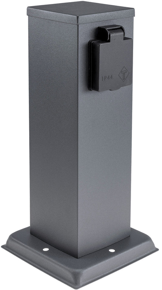 Steckdosensäule 2-fach, IP44, Anthrazit 250V~/ 16A, 13x13x27cm