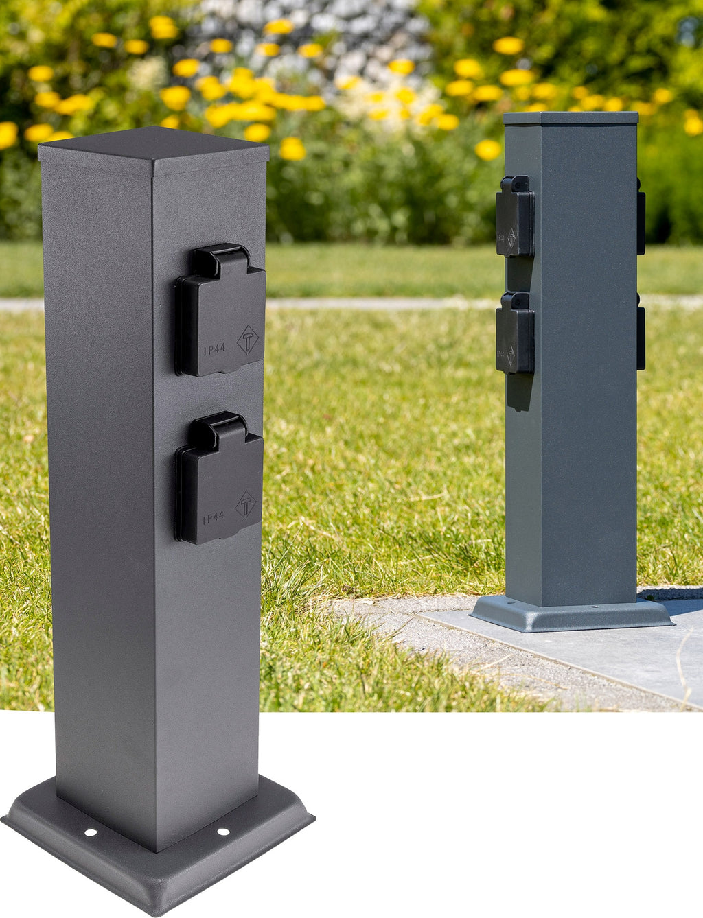 Steckdosensäule 4-fach, IP44, Anthrazit 250V~/ 16A, 13x13x40cm