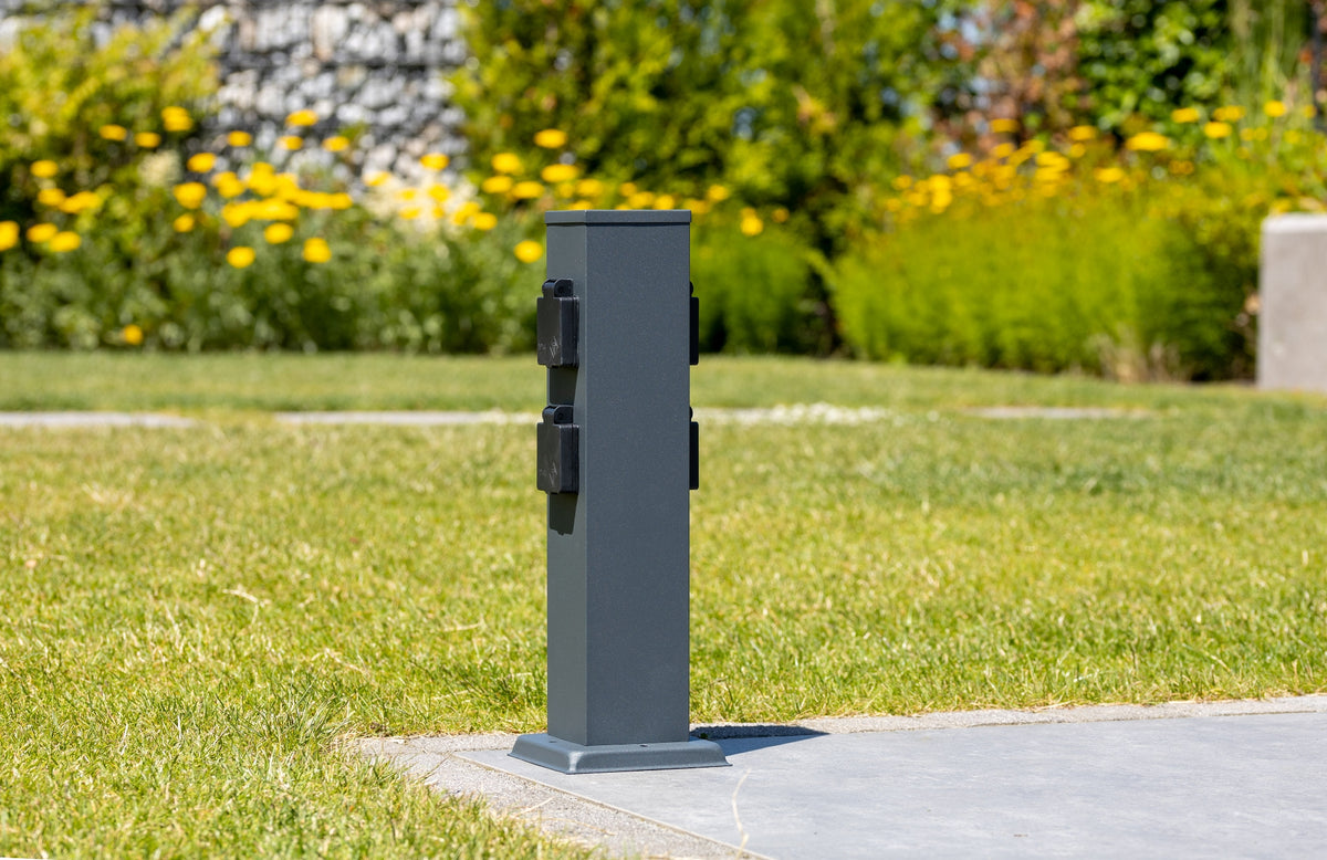 Steckdosensäule 4-fach, IP44, Anthrazit 250V~/ 16A, 13x13x40cm