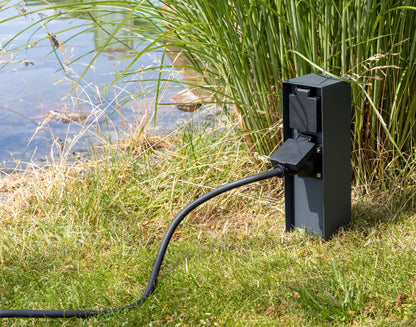 Steckdosensäule 2-fach, IP44, Anthrazit 250V~/ 16A, 8x8x23cm