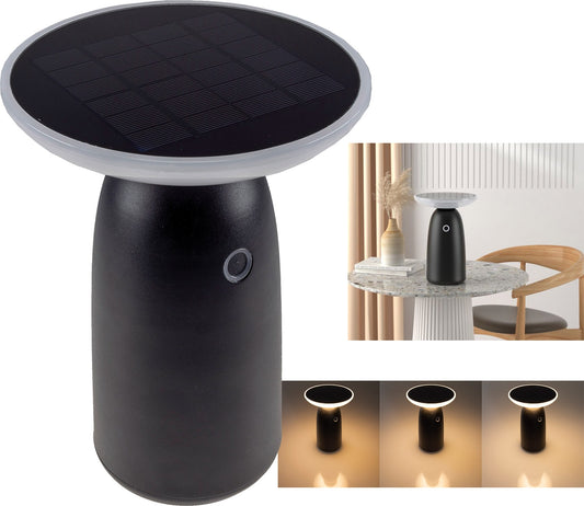 LED Solar Akku-Tischleuchte "Foco Mesa" 3000K, 100/500/1000lm,  LiIon Akku, IP44