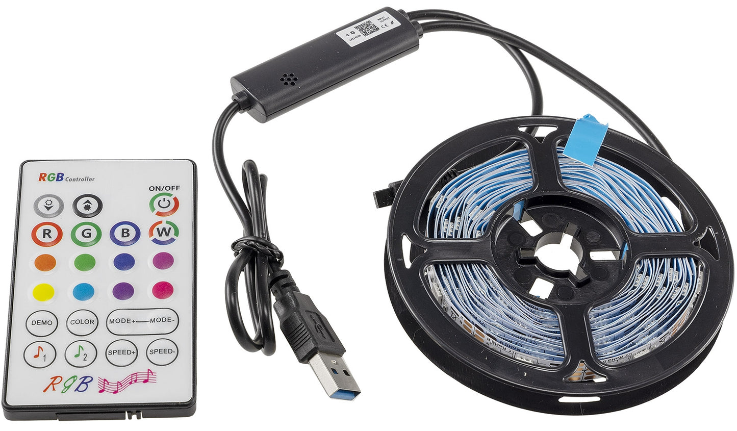 RGB LED-Stripe Set 3,5m + MiniController Farbwechsel, IR-FB + App-Control, IP20