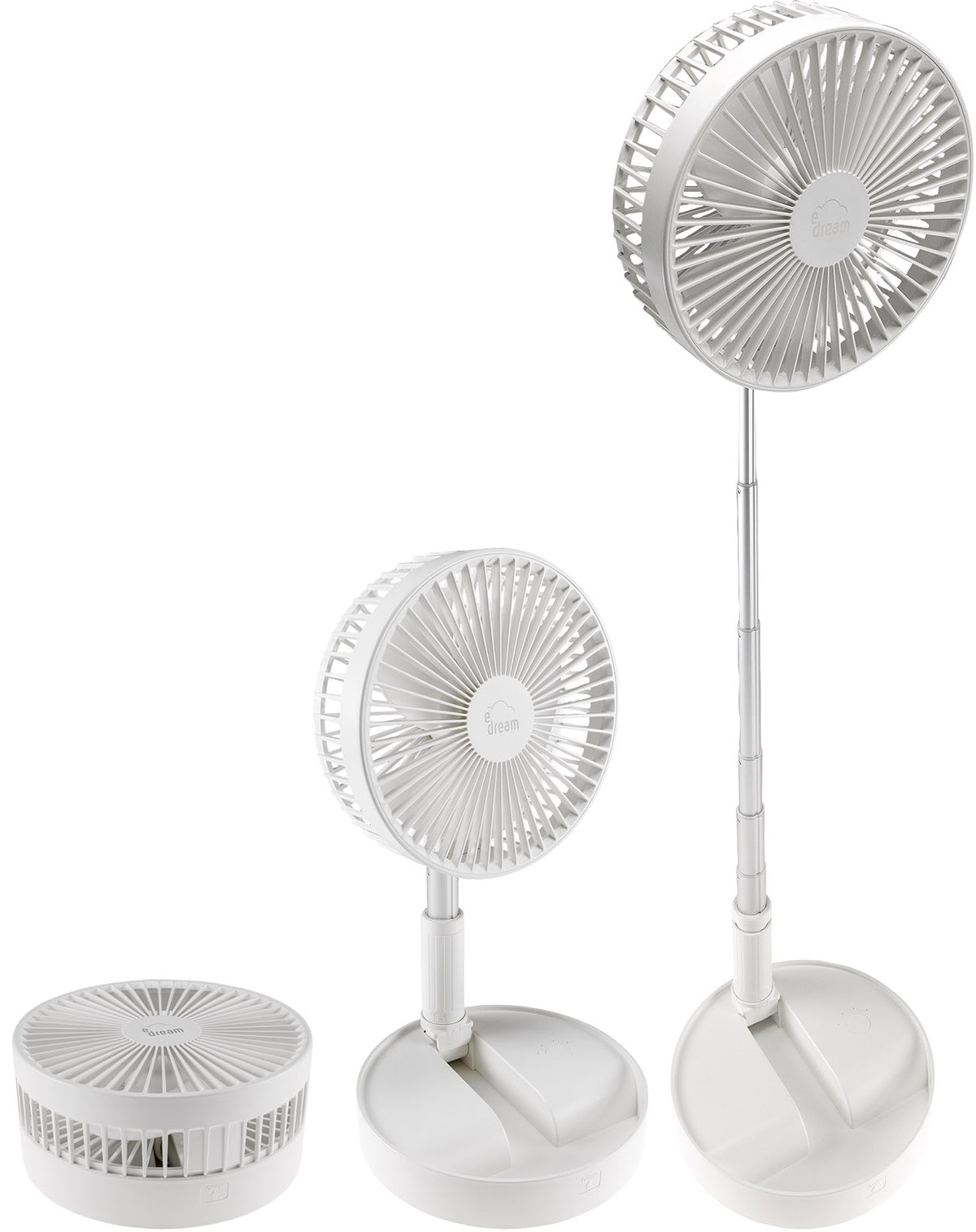 Akku-Ventilator mit Teleskopstab, weiß verw. Tischventilator + Standventilator