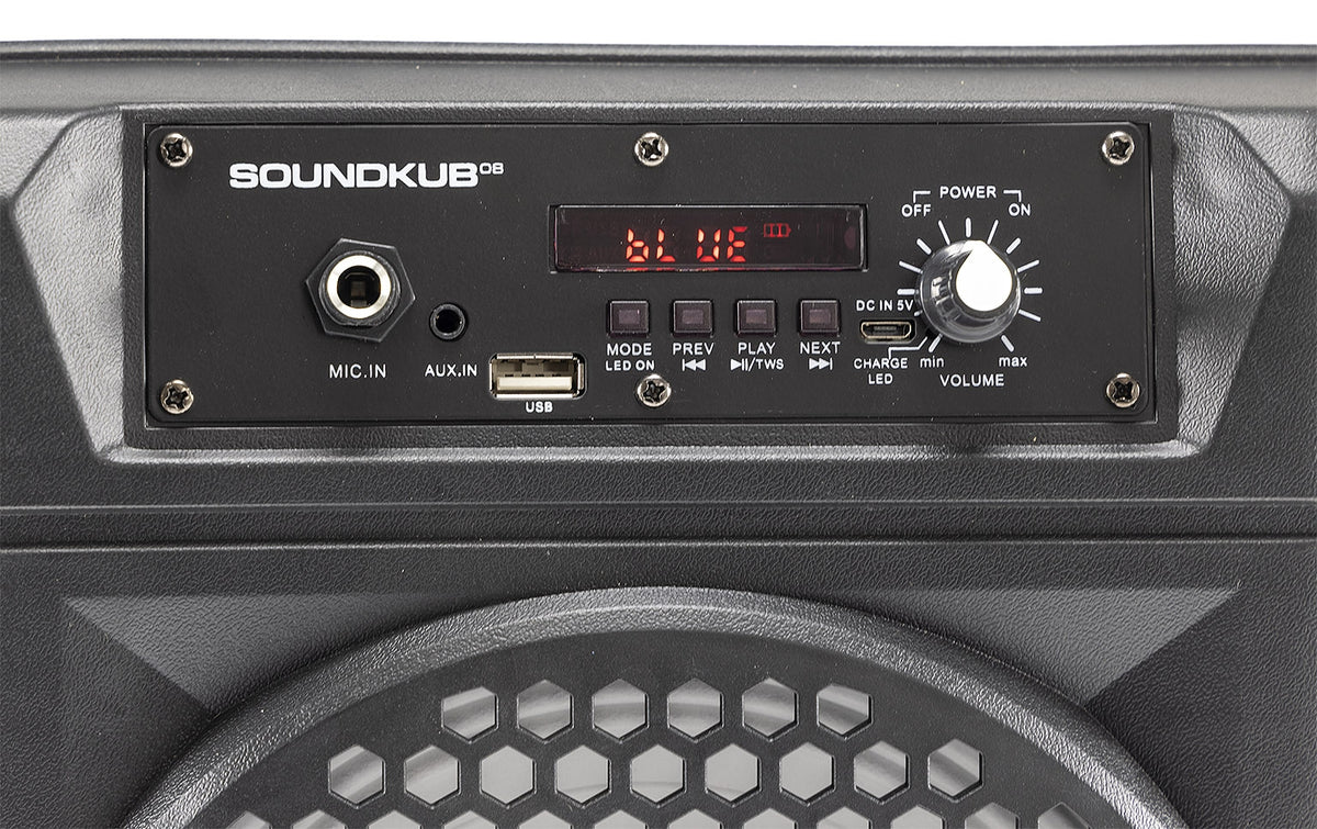 Mobiles Soundsystem "SoundKub 08" Bluetooth, Akku, Mikrofon, LED Effekte