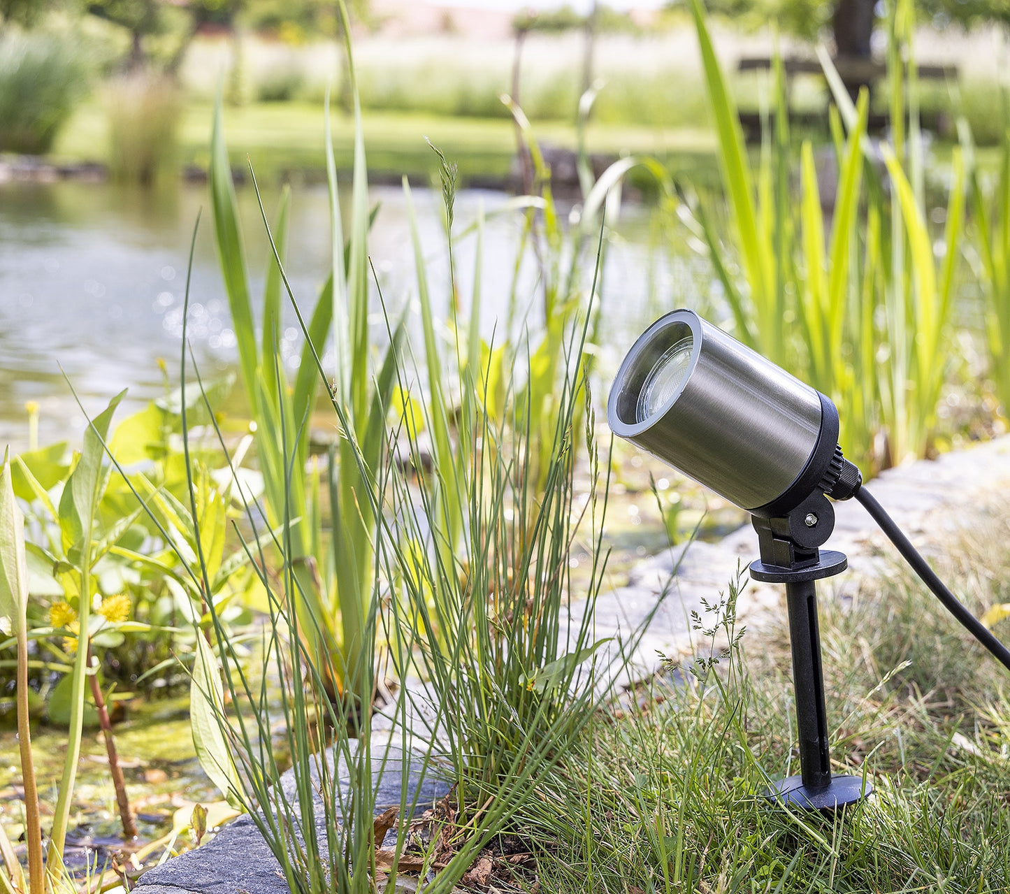 Gartenleuchte "CT-GS22" Edelstahl 230V, 1,5m Kabel+Erdspieß, GU10 Fassung