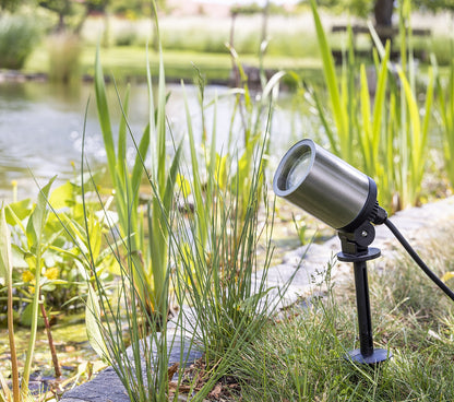 Gartenleuchte "CT-GS22" Edelstahl 230V, 1,5m Kabel+Erdspieß, GU10 Fassung