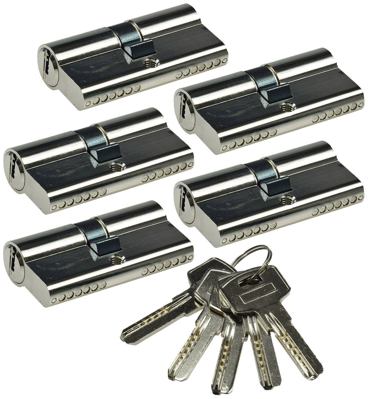 Schließzylinder-Set 5x 60mm (30+30mm) Profil-Zylinder, 5 Sicherheits-Schlüssel