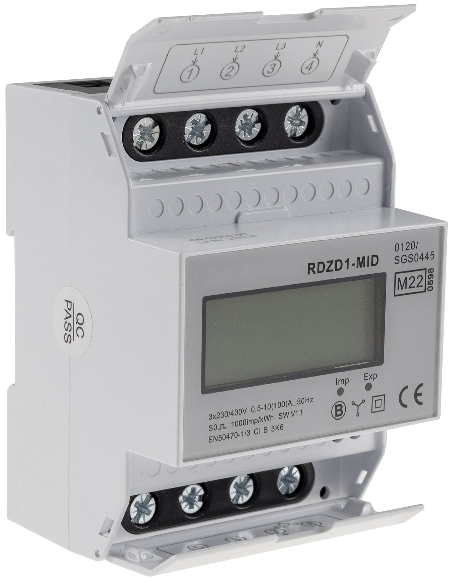 Drehstromzähler MID geeicht 3-phasig 10A, 230/400V, 4TE, digital LCD