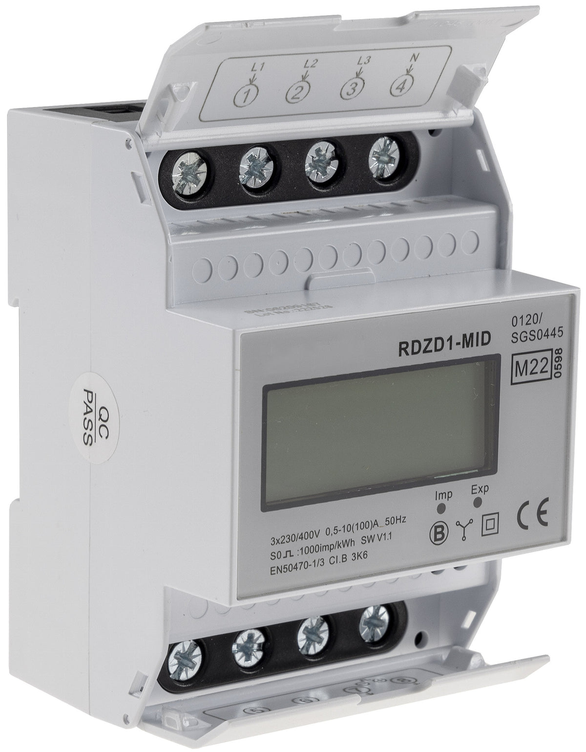 Drehstromzähler MID geeicht 3-phasig 10A, 230/400V, 4TE, digital LCD