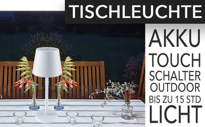 LED Akku-Tischleuchte "Foco Tenda" 3000K, IP44, Touchschalter, 30cm, weiß