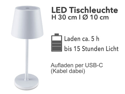 LED Akku-Tischleuchte "Foco Tenda" 3000K, IP44, Touchschalter, 30cm, weiß