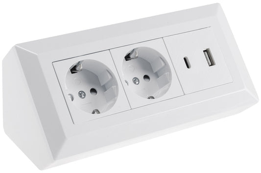 2-fach Steckdosenblock, USB-A+C, weiß 250V~/ 16A, Aufbaumontage, USB 3,1A, PD