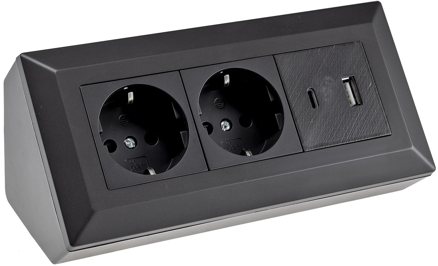 2-fach Steckdosenblock, USB-A+C, schwarz 250V~/ 16A, Aufbaumontage, USB 3,1A, PD