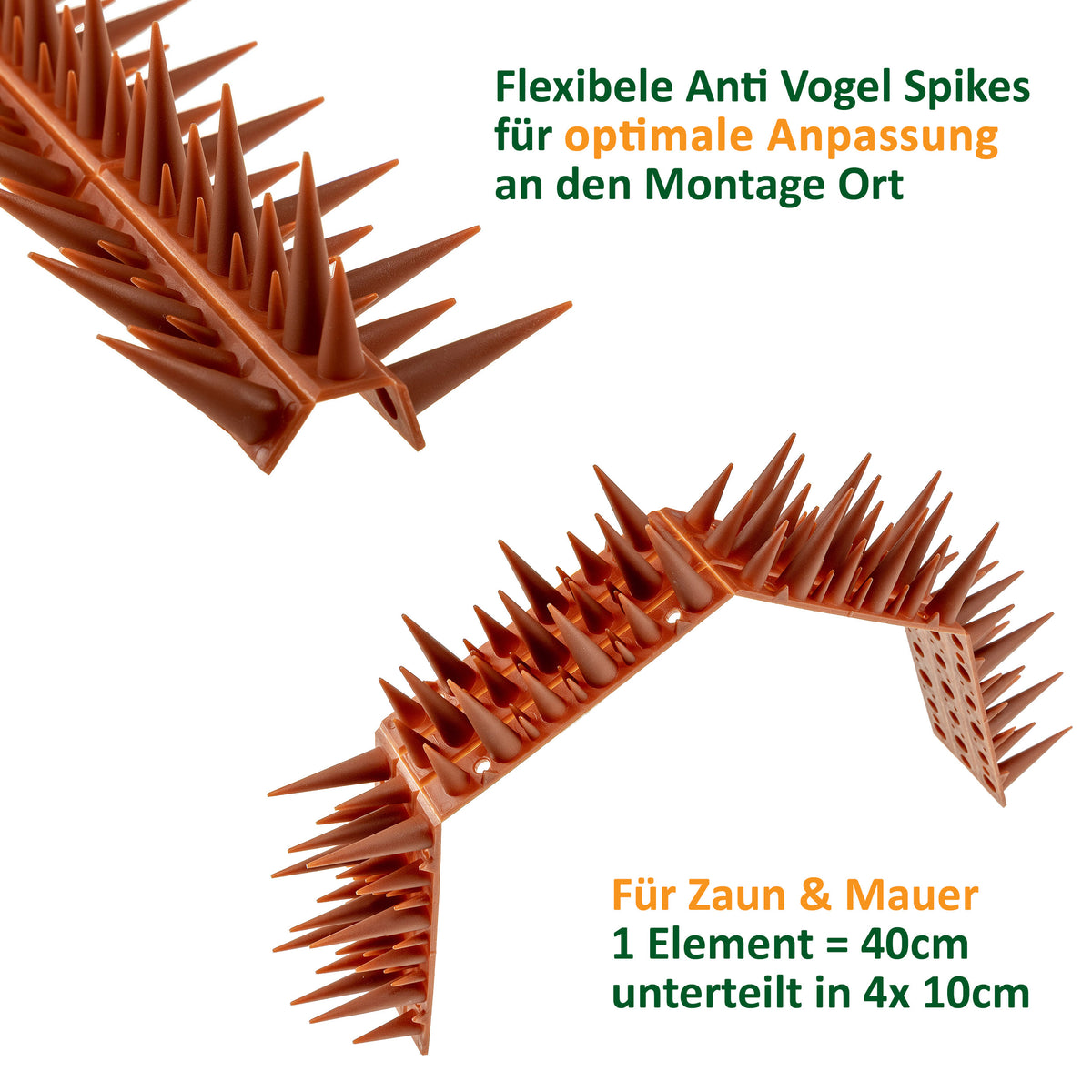Taubenabwehr Spikes 10er Set Kunststoff, 400x42x36mm, Ziegelrot